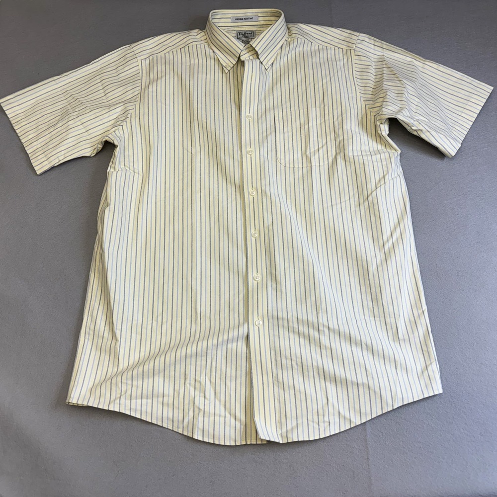 LL Bean Shirt Mens 16.5 Tall Button Down Striped Short Sleeve Cotton No Wrinkle